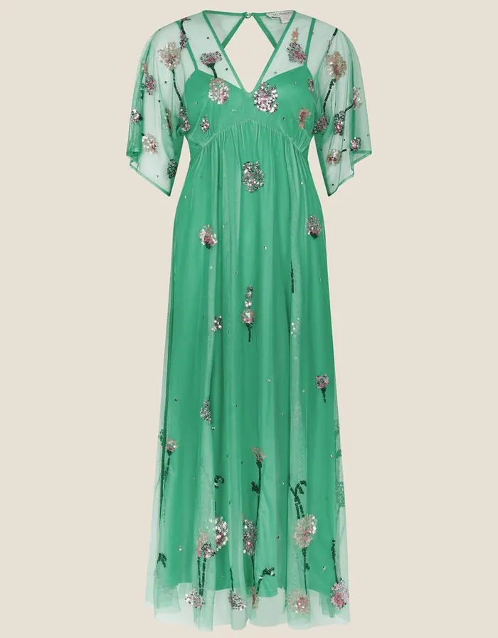 Monsoon Alice Embellished Midi Dress In Recycled Polyester Green Women Occasionwear Monsoon Alice Embellished Midi Dress In Recycled Polyester Green Women Occasionwear
