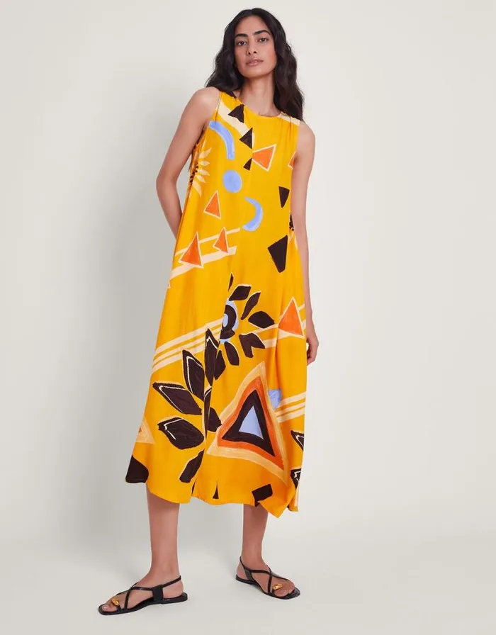 Monsoon Amanda Print Dress Orange Women Beachwear and Swimwear