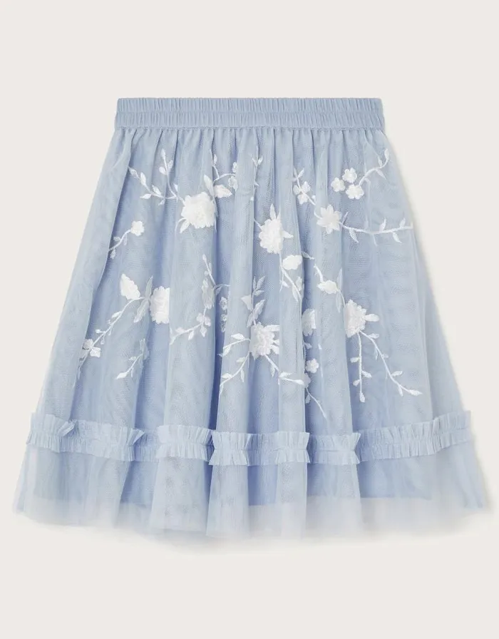 Monsoon Andrea Embroidered Tulle Skirt Blue Children Partywear Monsoon Andrea Embroidered Tulle Skirt Blue Children Partywear