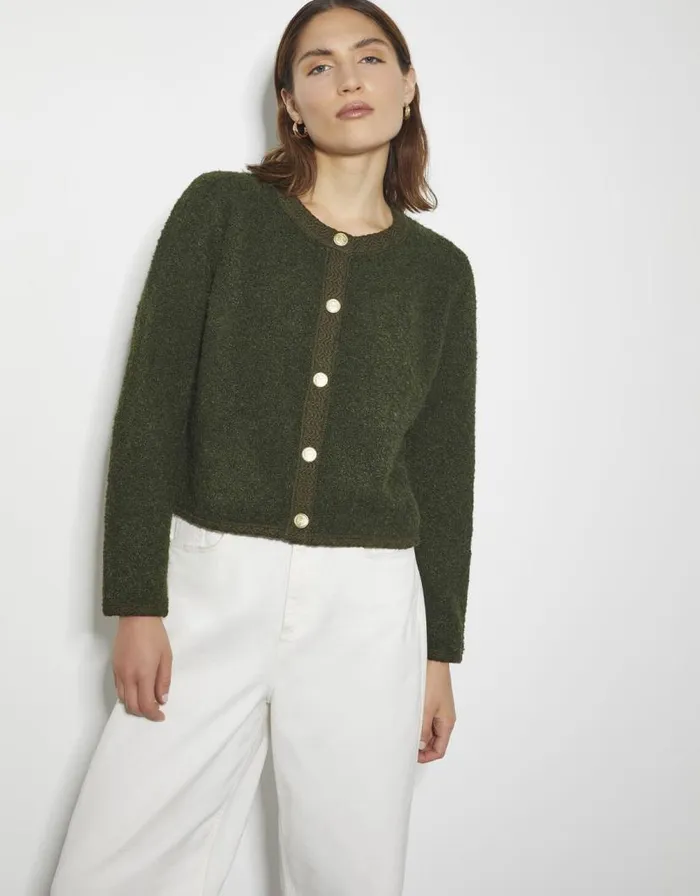 Monsoon Bevan Boucle Cardigan Green Women Cardigans