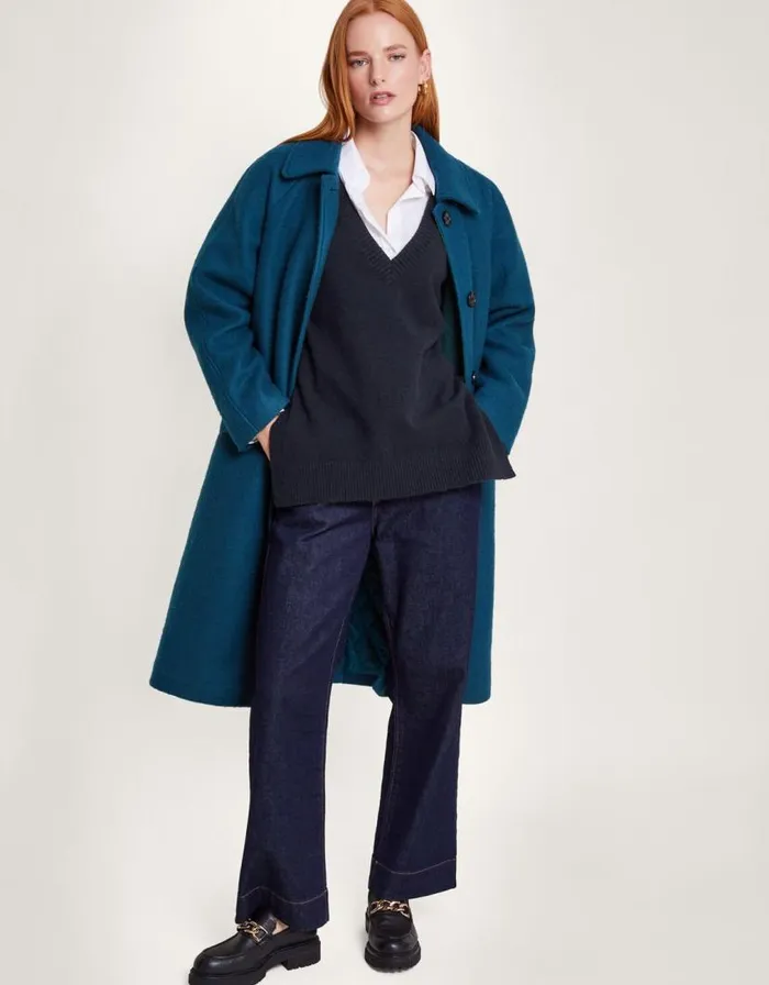 Monsoon Billie Button Side Tabard Blue Women Knitwear Monsoon Billie Button Side Tabard Blue Women Knitwear