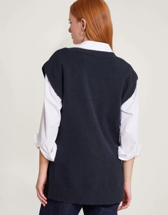 Monsoon Billie Button Side Tabard Blue Women Knitwear Monsoon Billie Button Side Tabard Blue Women Knitwear