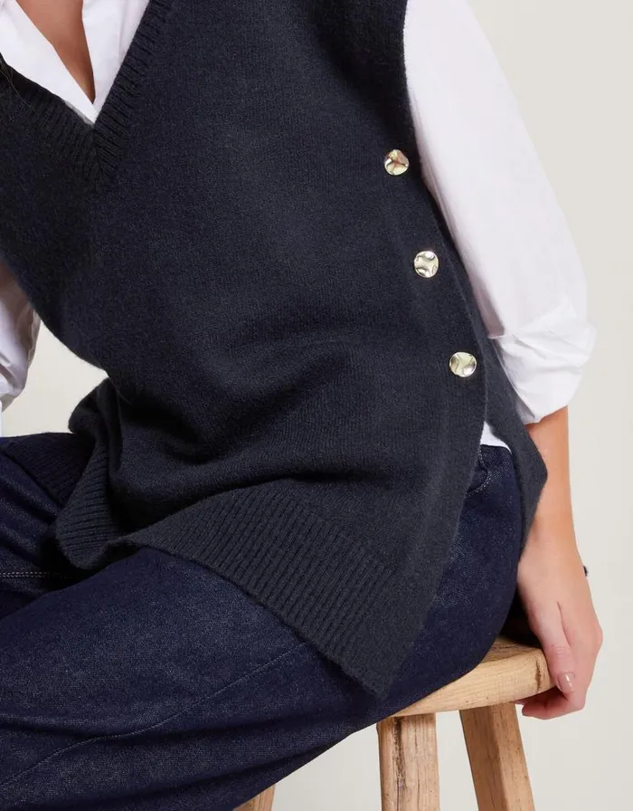 Monsoon Billie Button Side Tabard Blue Women Knitwear Monsoon Billie Button Side Tabard Blue Women Knitwear