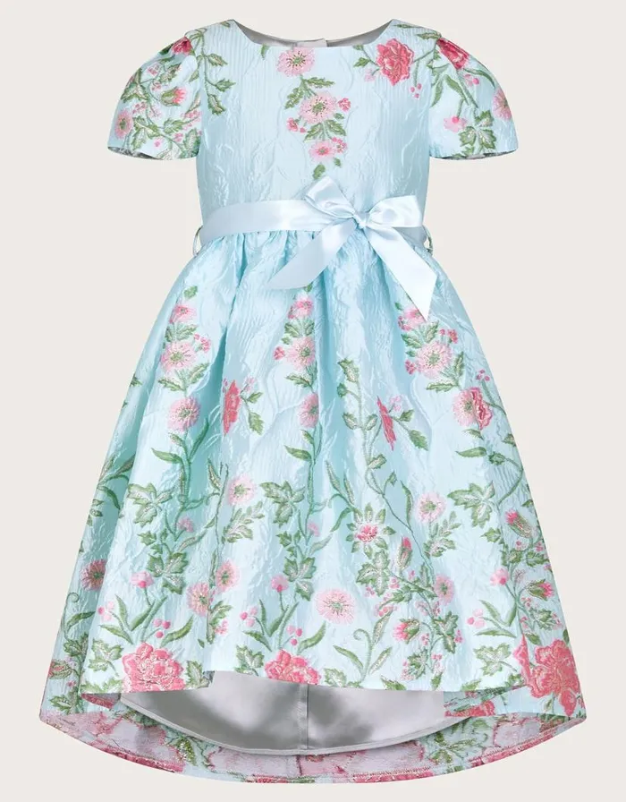 Monsoon Border Embroidered Jacquard Dress Blue Children Dresses Monsoon Border Embroidered Jacquard Dress Blue Children Dresses