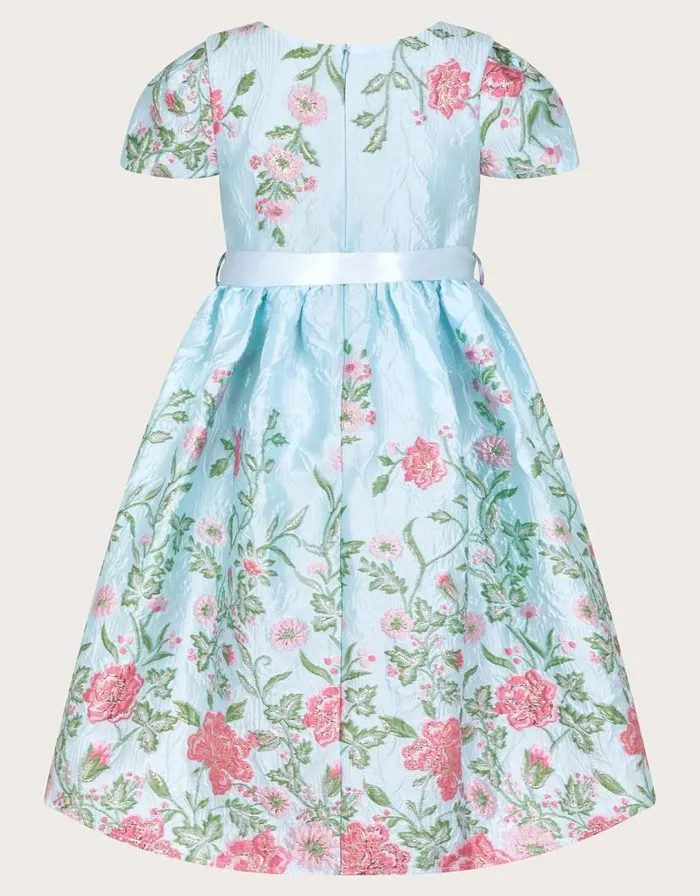 Monsoon Border Embroidered Jacquard Dress Blue Children Dresses Monsoon Border Embroidered Jacquard Dress Blue Children Dresses