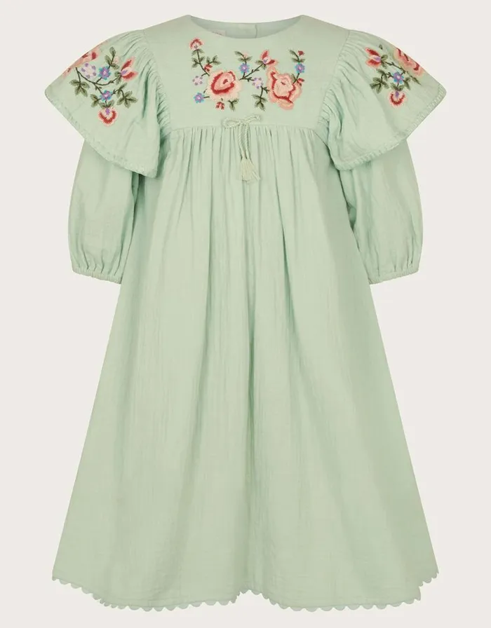 Monsoon Boutique Embroidered Cheesecloth Dress Green Children Dresses