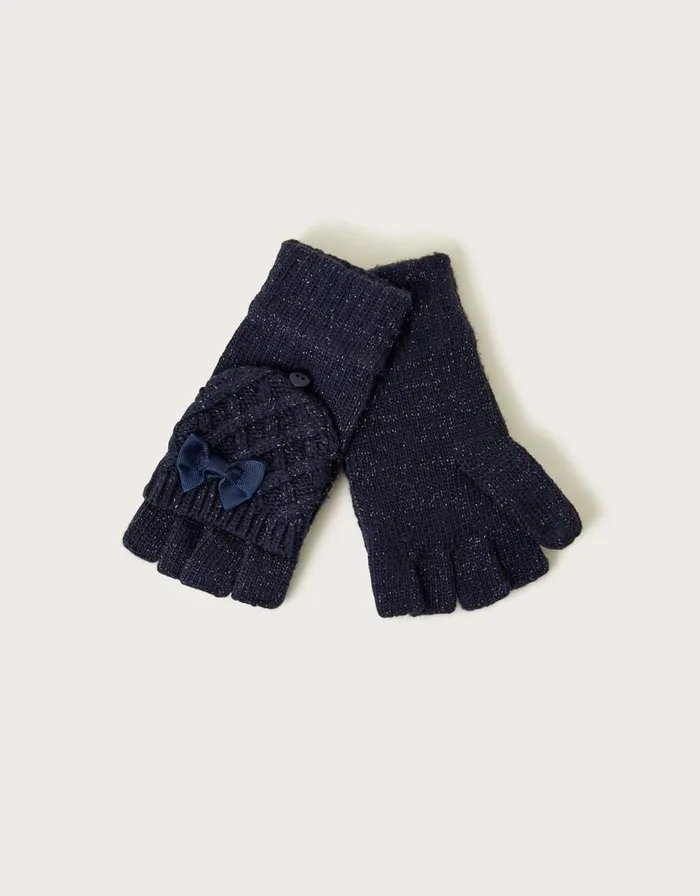 Monsoon Bow Detail Capped Gloves Blue Children Hats and Sunglasses