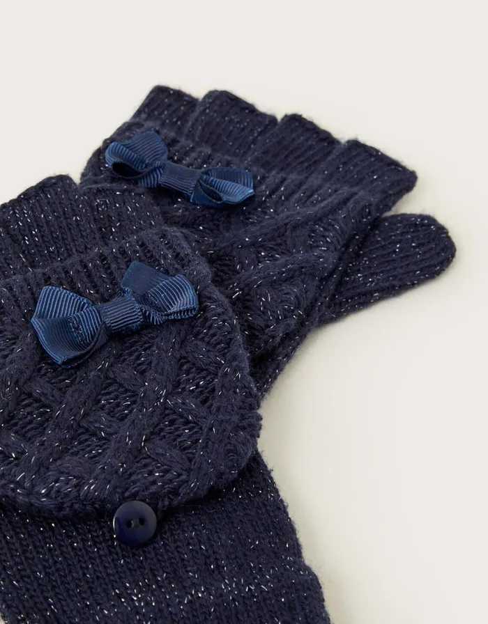 Monsoon Bow Detail Capped Gloves Blue Children Hats and Sunglasses Monsoon Bow Detail Capped Gloves Blue Children Hats and Sunglasses