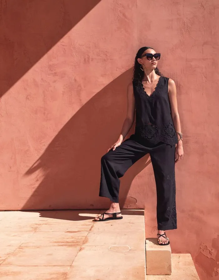 Monsoon Cara Cutwork Trousers Black Women Trousers and Jeans