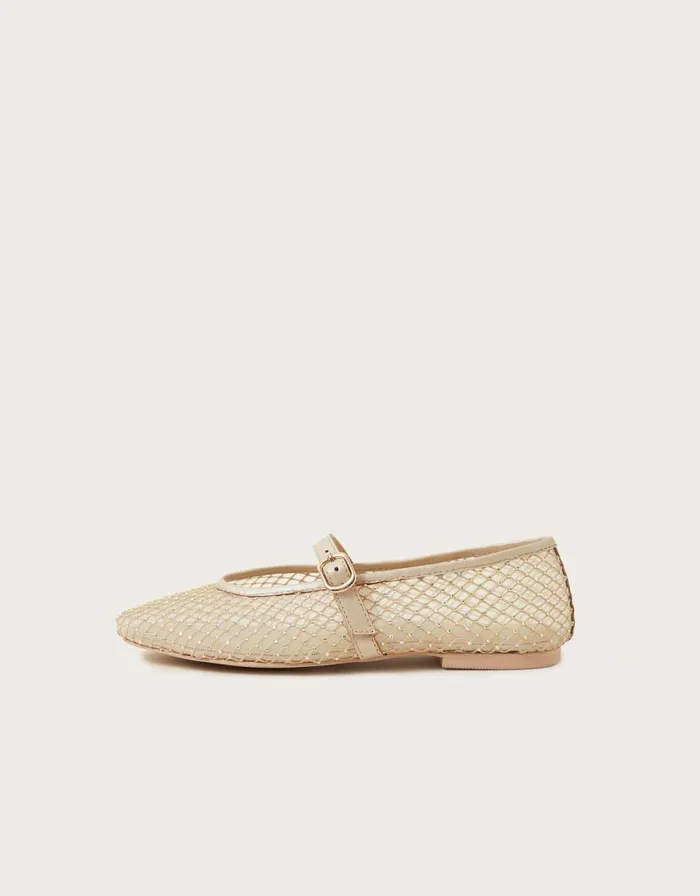 Monsoon Cleo Mesh Ballet Flats Natural Women Sandals Monsoon Cleo Mesh Ballet Flats Natural Women Sandals