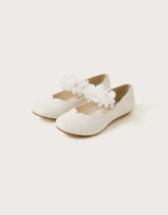 Monsoon Corsage Ballerina Flats Ivory Children Partywear