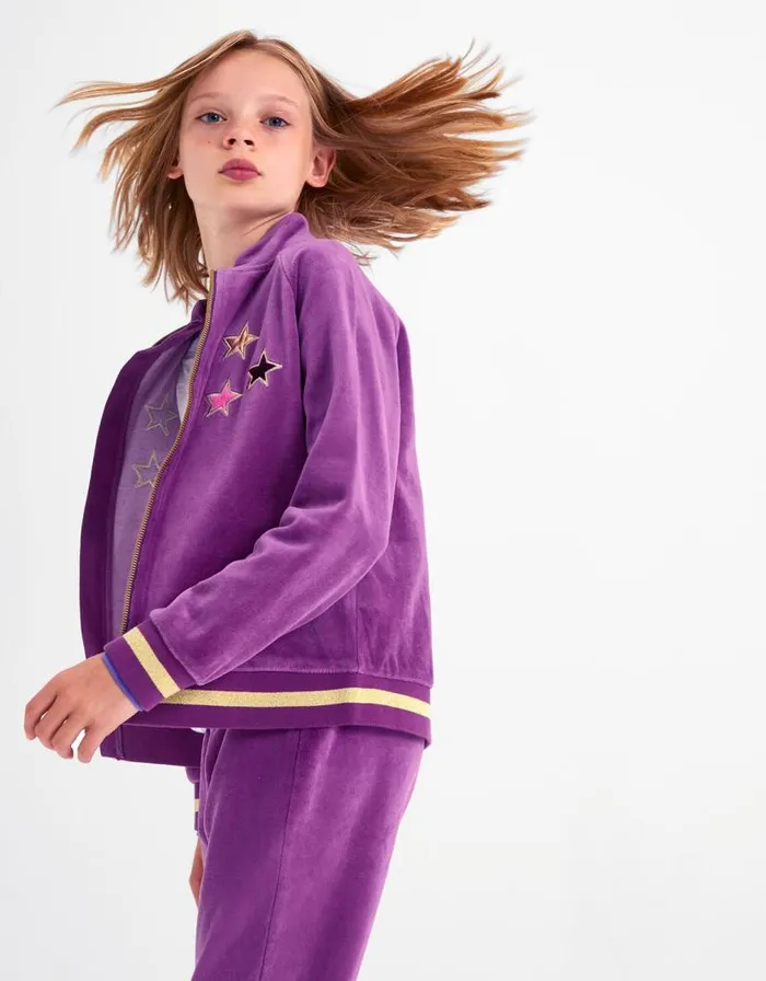 Monsoon Cosmic Velour Zip Bomber Jacket Purple Children Casualwear Collection