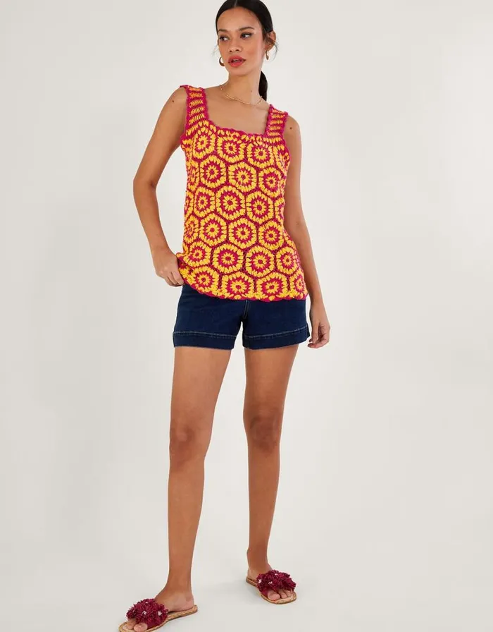 Monsoon Crochet Tank Top Pink Women Tops and Blouses Monsoon Crochet Tank Top Pink Women Tops and Blouses