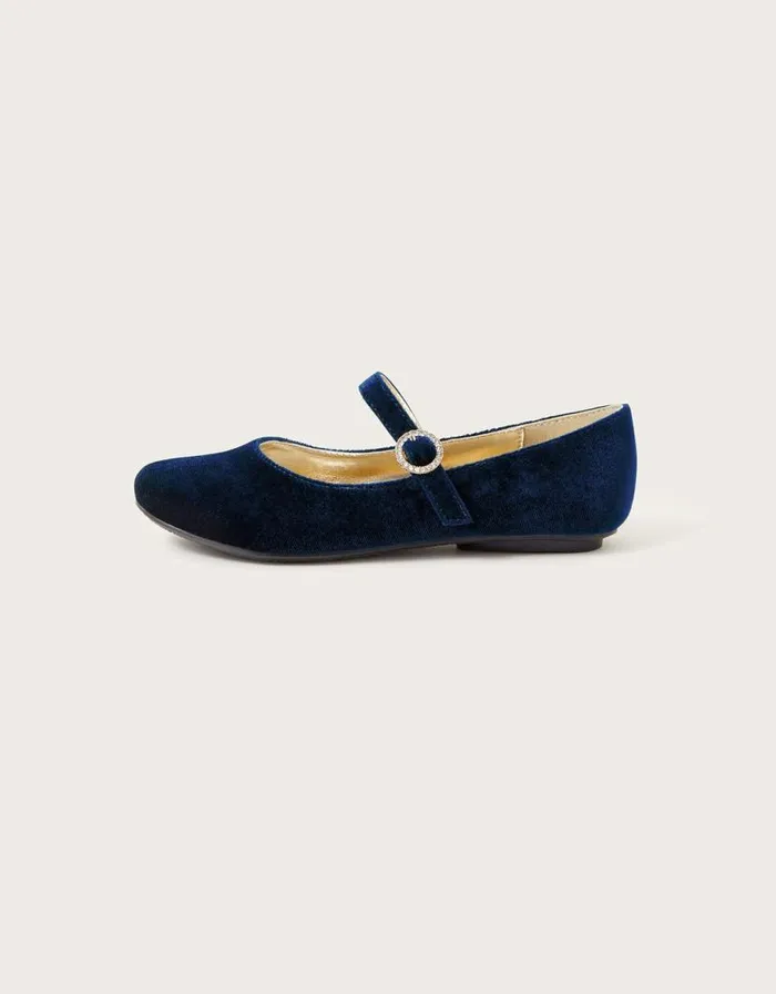 Monsoon Diamante Velvet Ballerina Flats Blue Children Partywear Monsoon Diamante Velvet Ballerina Flats Blue Children Partywear