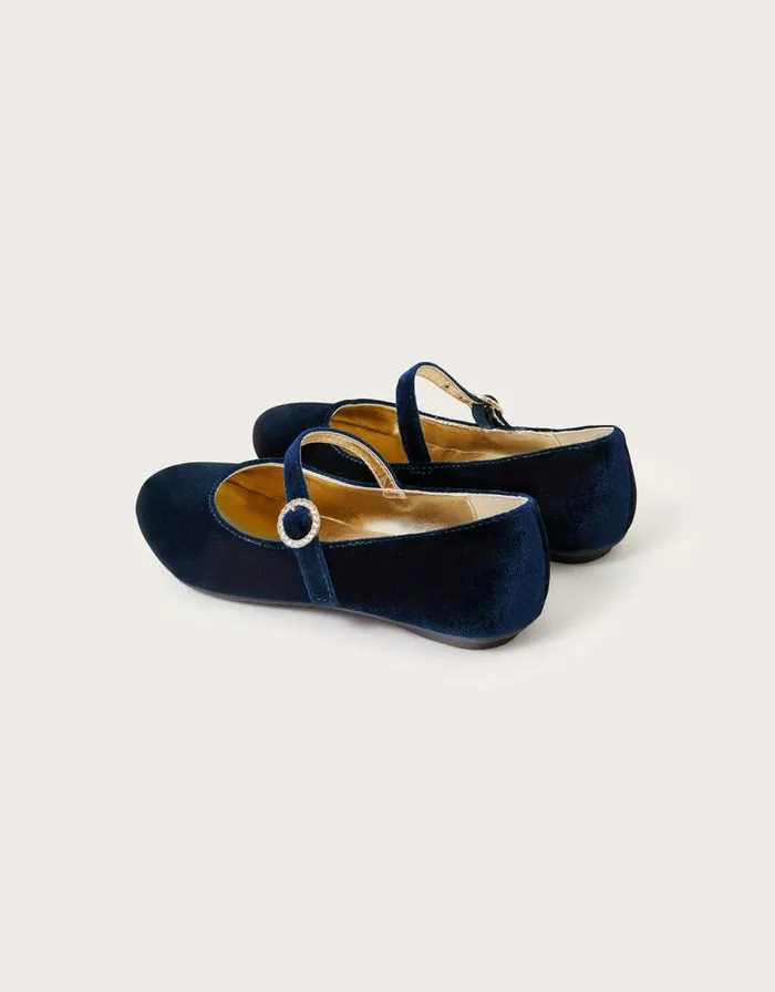 Monsoon Diamante Velvet Ballerina Flats Blue Children Partywear Monsoon Diamante Velvet Ballerina Flats Blue Children Partywear