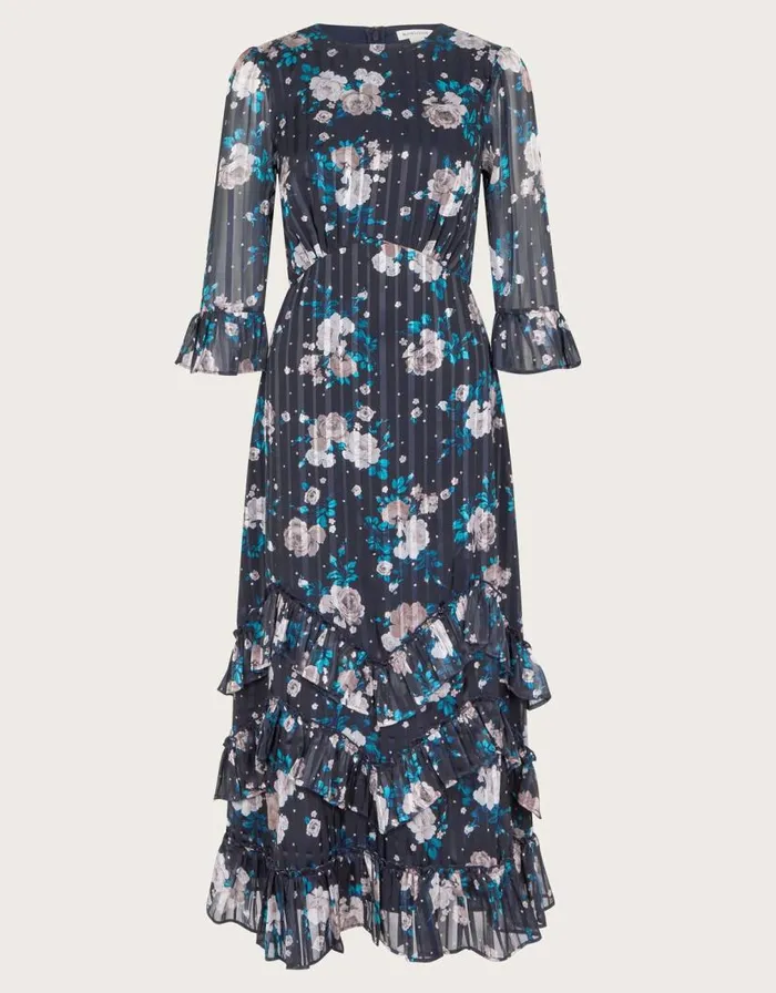 Monsoon Drew Floral Burnout Midi Dress Blue Women Midi Dresses Monsoon Drew Floral Burnout Midi Dress Blue Women Midi Dresses