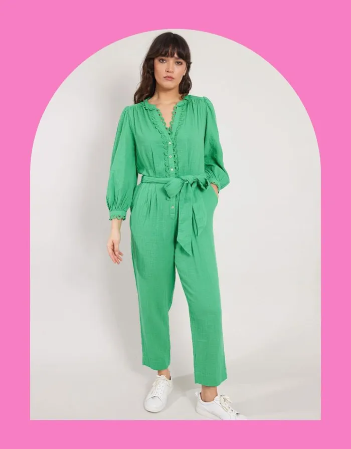 Monsoon East Lace Trim Jumpsuit Green Women Jumpsuits