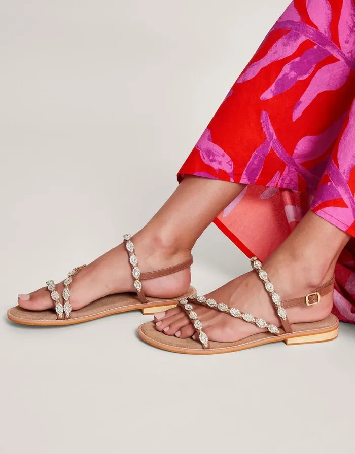 Monsoon Embellished Leather Sandals Gold Women Sandals
