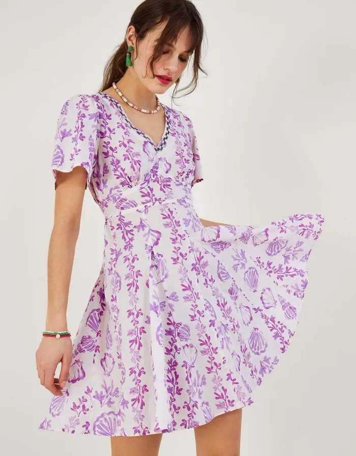 Monsoon Embellished Shell Print Short Dress Pink Women Beachwear and Swimwear