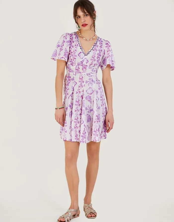 Monsoon Embellished Shell Print Short Dress Pink Women Beachwear and Swimwear Monsoon Embellished Shell Print Short Dress Pink Women Beachwear and Swimwear