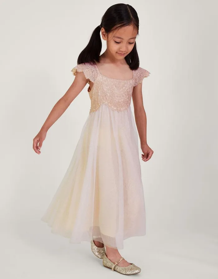 Monsoon Estella Embroidered Dress Pink Children Dresses