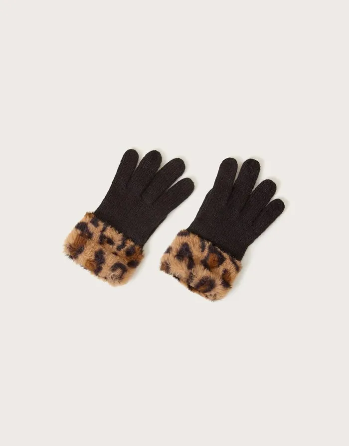 Monsoon Faux Fur Animal Cuff Gloves Black Children Hats and Sunglasses