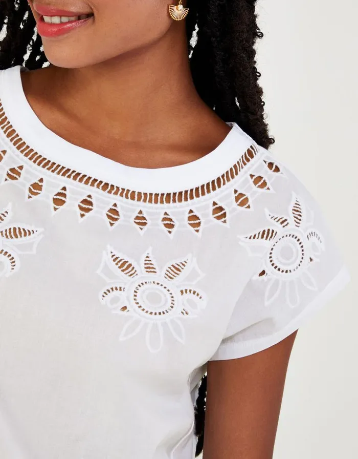 Monsoon Floral CutOut TShirt Ivory Women Tops and Blouses Monsoon Floral CutOut TShirt Ivory Women Tops and Blouses