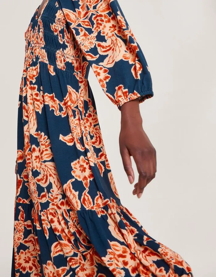 Monsoon Fora Floral Midi Dress Blue Women Midi Dresses Monsoon Fora Floral Midi Dress Blue Women Midi Dresses