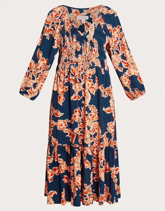 Monsoon Fora Floral Midi Dress Blue Women Midi Dresses Monsoon Fora Floral Midi Dress Blue Women Midi Dresses