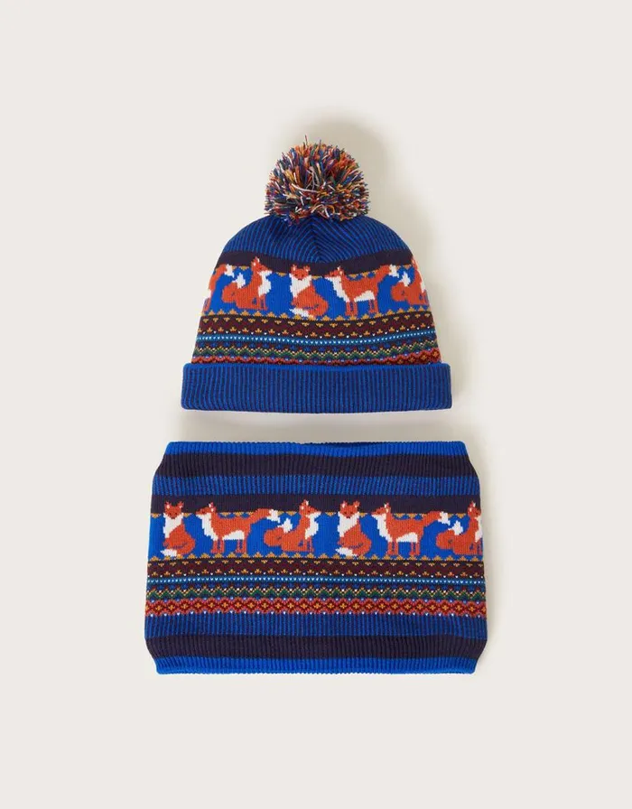 Monsoon Fox Bobble Hat And Snood Set Multi Children Hats and Sunglasses