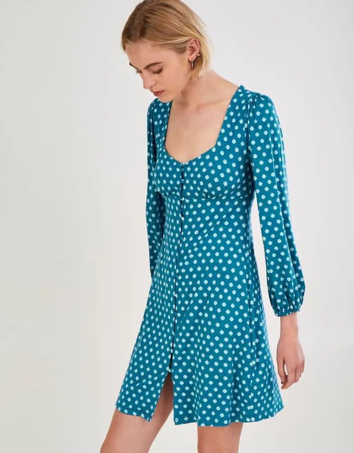 Monsoon Geometric Print Babydoll Short Jersey Dress Blue Women Jersey Dresses