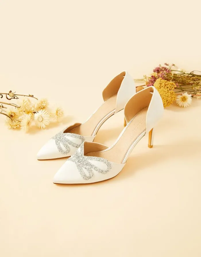 Monsoon Glitter Bow Pointed Toe Bridal Court Heels Ivory Women Heels Monsoon Glitter Bow Pointed Toe Bridal Court Heels Ivory Women Heels