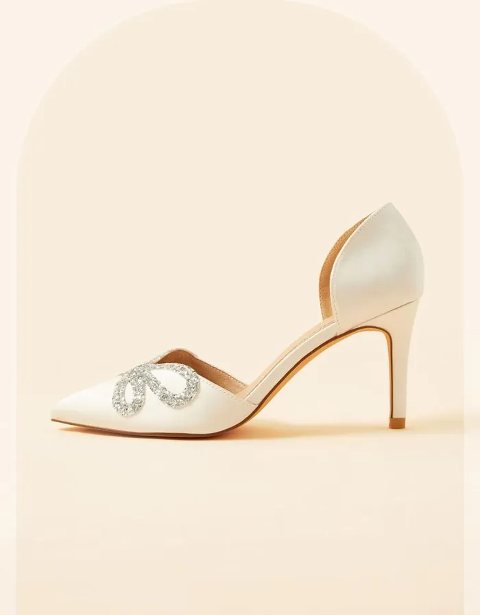 Monsoon Glitter Bow Pointed Toe Bridal Court Heels Ivory Women Heels Monsoon Glitter Bow Pointed Toe Bridal Court Heels Ivory Women Heels