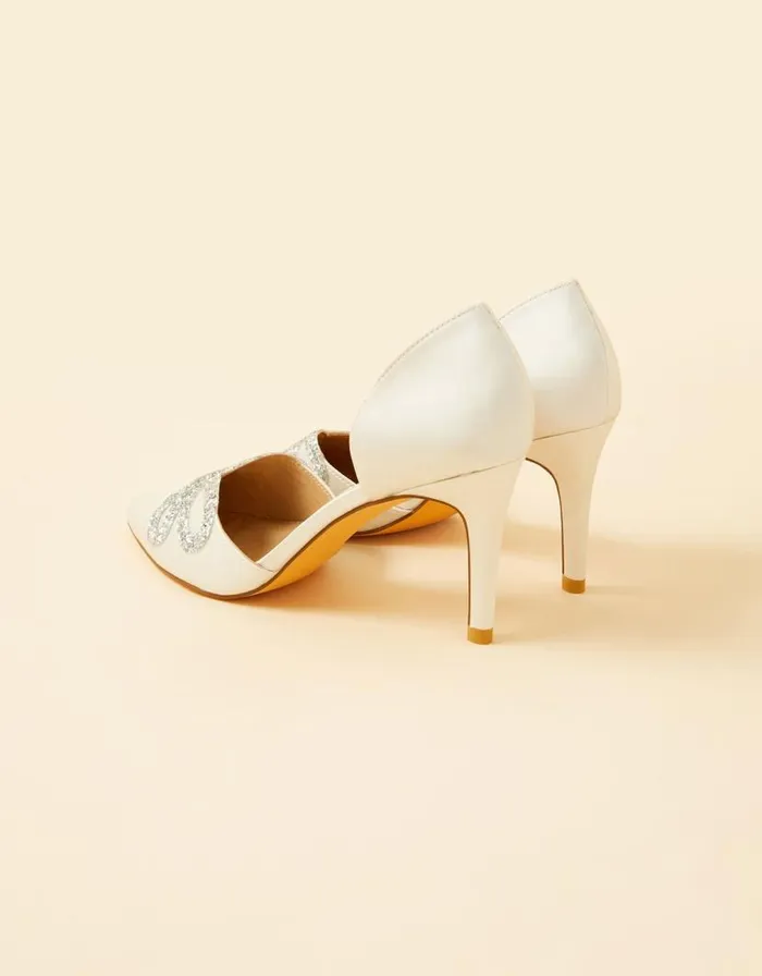 Monsoon Glitter Bow Pointed Toe Bridal Court Heels Ivory Women Heels Monsoon Glitter Bow Pointed Toe Bridal Court Heels Ivory Women Heels