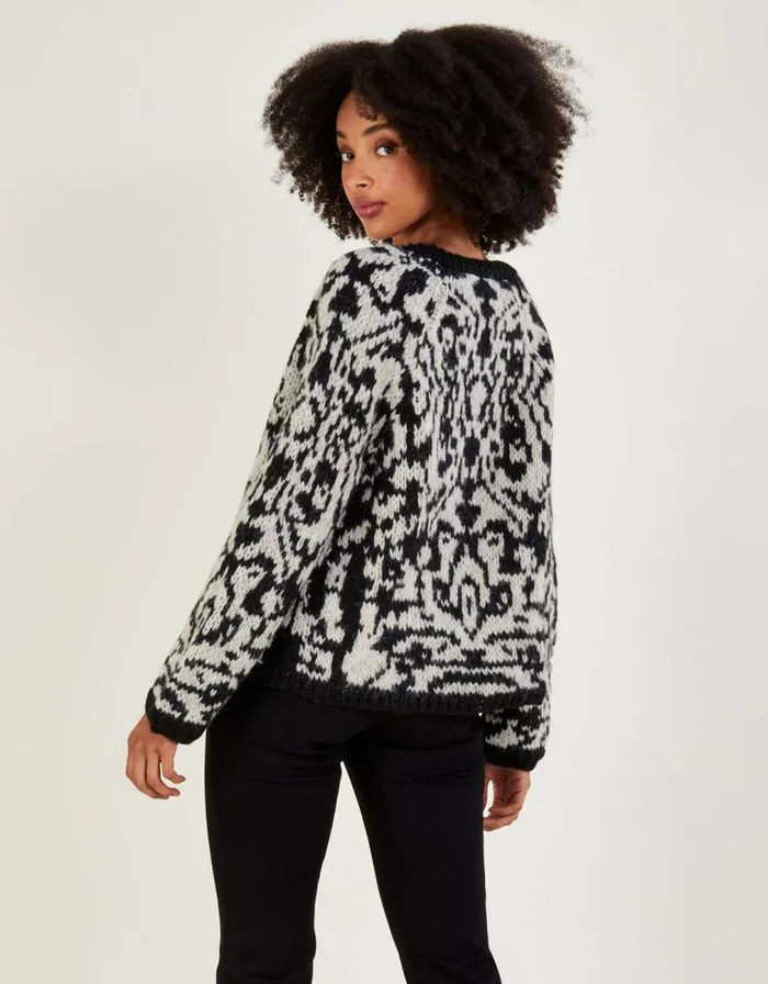 Monsoon Handknit Jacquard Cardigan With Recycled Polyester Black Women Knitwear Monsoon Handknit Jacquard Cardigan With Recycled Polyester Black Women Knitwear