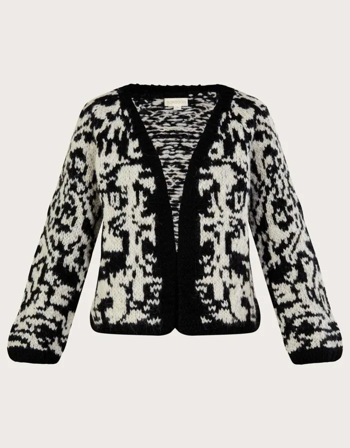 Monsoon Handknit Jacquard Cardigan With Recycled Polyester Black Women Knitwear Monsoon Handknit Jacquard Cardigan With Recycled Polyester Black Women Knitwear