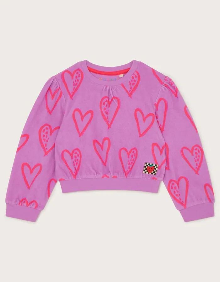 Monsoon Heart Print Towelling Top Purple Children Tops and Tshirts Monsoon Heart Print Towelling Top Purple Children Tops and Tshirts