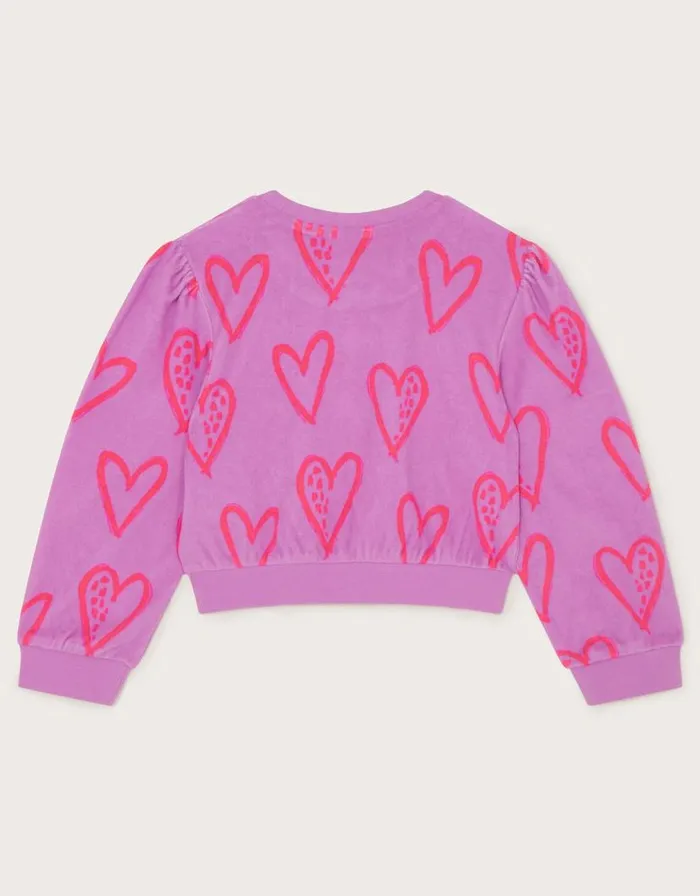 Monsoon Heart Print Towelling Top Purple Children Tops and Tshirts Monsoon Heart Print Towelling Top Purple Children Tops and Tshirts