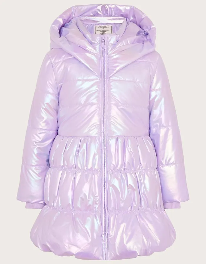 Monsoon Hooded Metallic Puffer Coat Purple Children Coats and Jackets