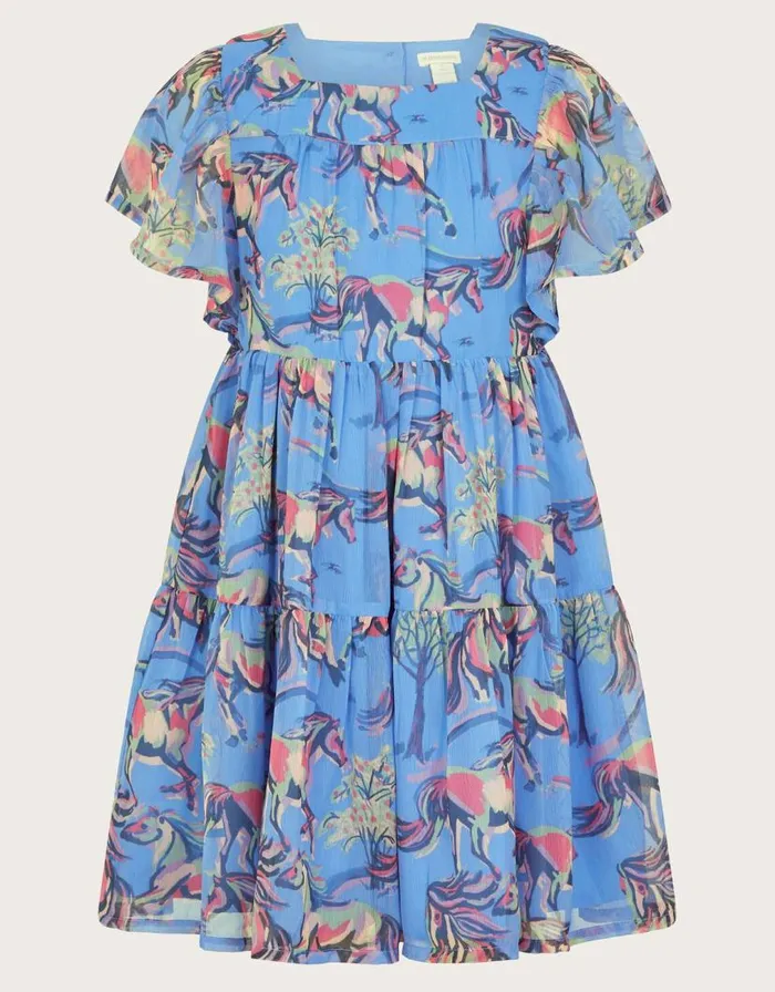 Monsoon Horse Print Dress Blue Children Dresses Monsoon Horse Print Dress Blue Children Dresses