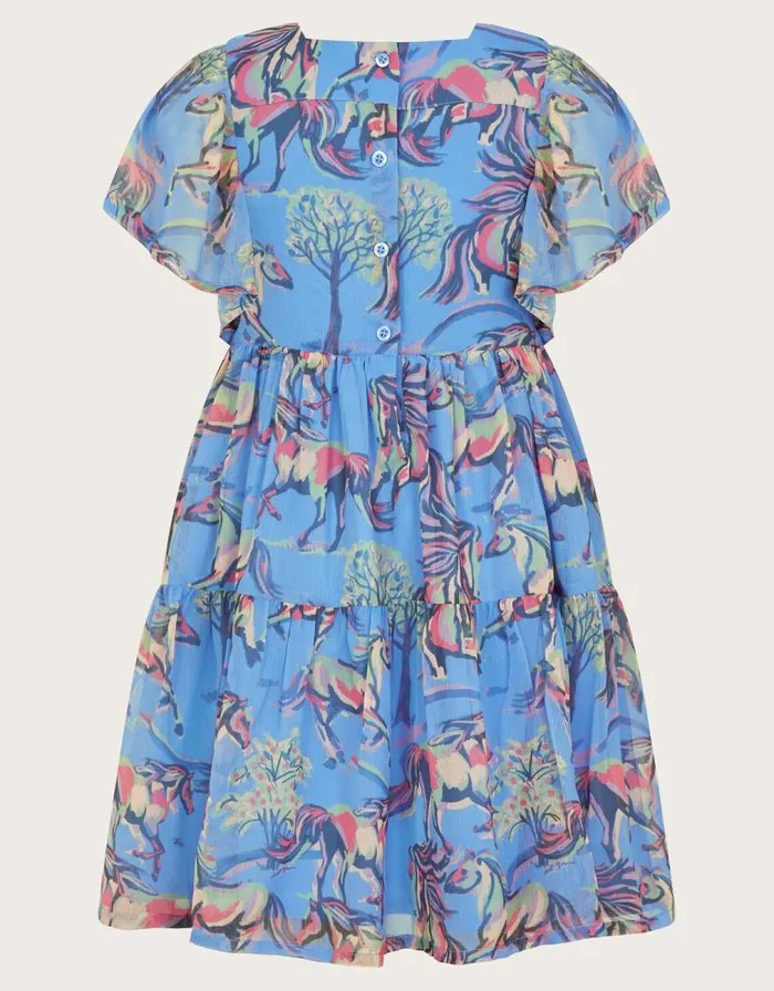 Monsoon Horse Print Dress Blue Children Dresses Monsoon Horse Print Dress Blue Children Dresses
