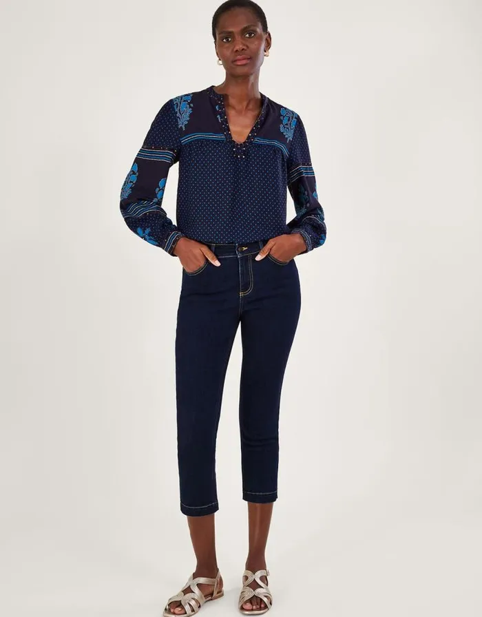 Monsoon Idabella Crop Skinny Jeans With Recycled Polyestert Blue Women Denim