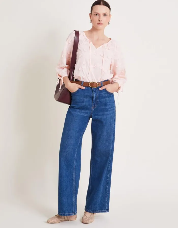 Monsoon Ivy Floral Embroidered Blouson Blouse Pink Women Tops and Blouses