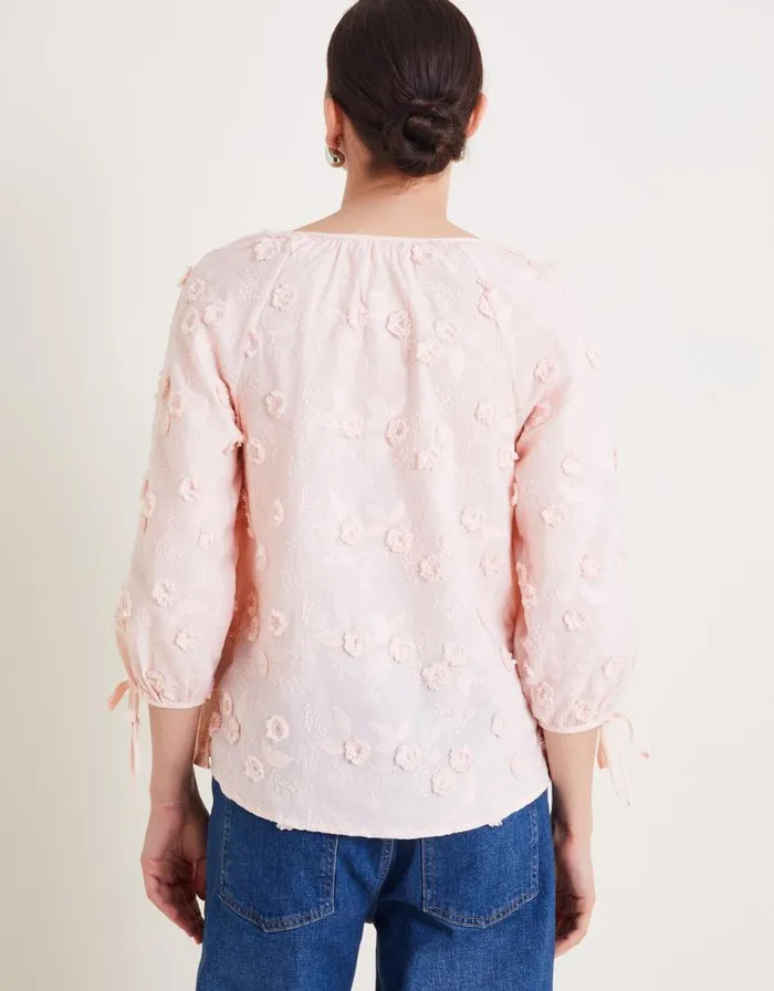 Monsoon Ivy Floral Embroidered Blouson Blouse Pink Women Tops and Blouses