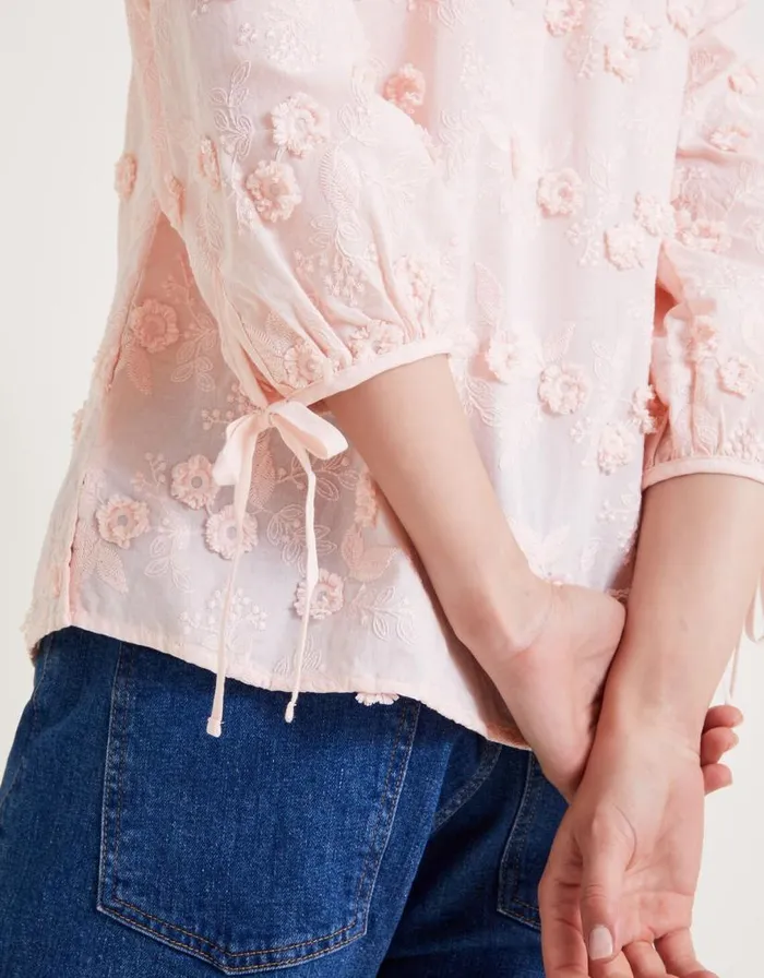 Monsoon Ivy Floral Embroidered Blouson Blouse Pink Women Tops and Blouses