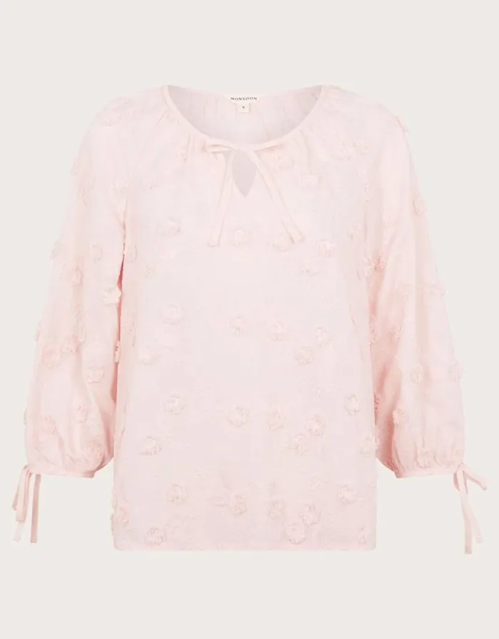 Monsoon Ivy Floral Embroidered Blouson Blouse Pink Women Tops and Blouses