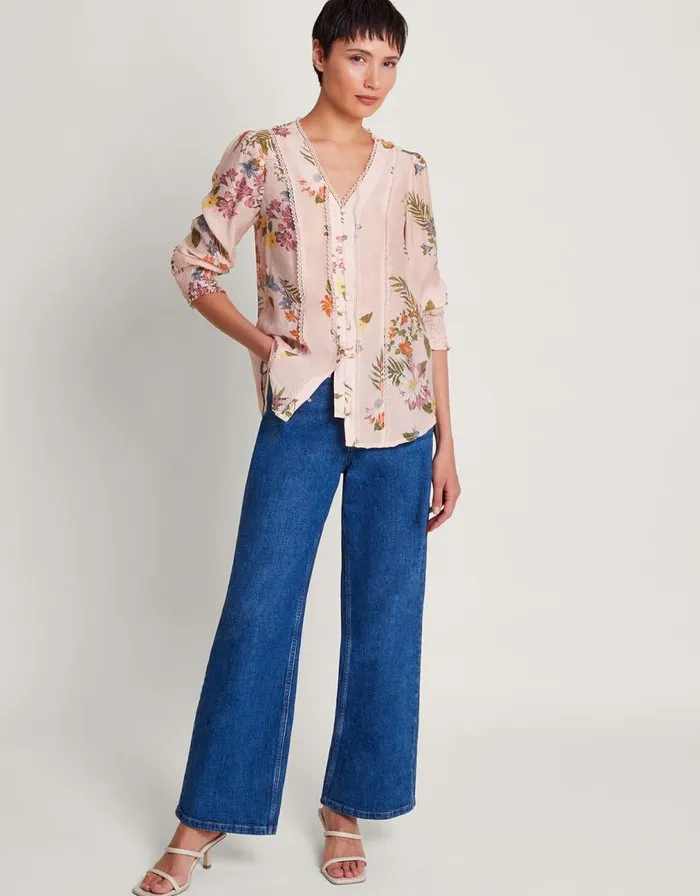 Monsoon Jaquetta Floral Blouse Pink Women Tops and Blouses