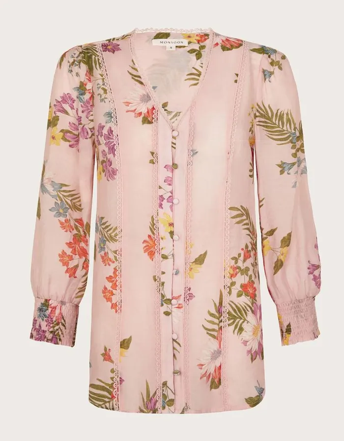 Monsoon Jaquetta Floral Blouse Pink Women Tops and Blouses Monsoon Jaquetta Floral Blouse Pink Women Tops and Blouses