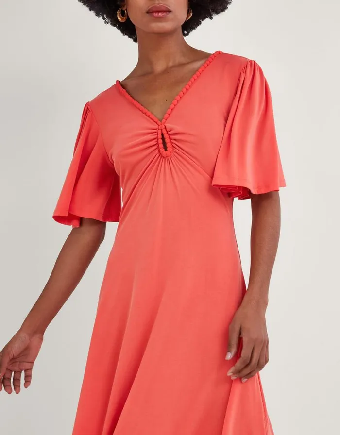 Monsoon Jersey PomPom Trim Keyhole Detail Dress Pink Women Occasionwear Monsoon Jersey PomPom Trim Keyhole Detail Dress Pink Women Occasionwear