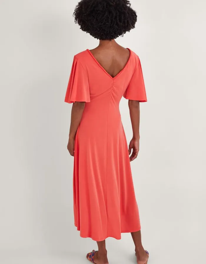 Monsoon Jersey PomPom Trim Keyhole Detail Dress Pink Women Occasionwear Monsoon Jersey PomPom Trim Keyhole Detail Dress Pink Women Occasionwear